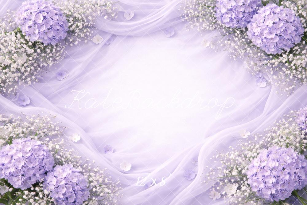 Kate Newborn Lavender Hydrangea Floral Draped Background Backdrop Designed by Megan Leigh Photography
