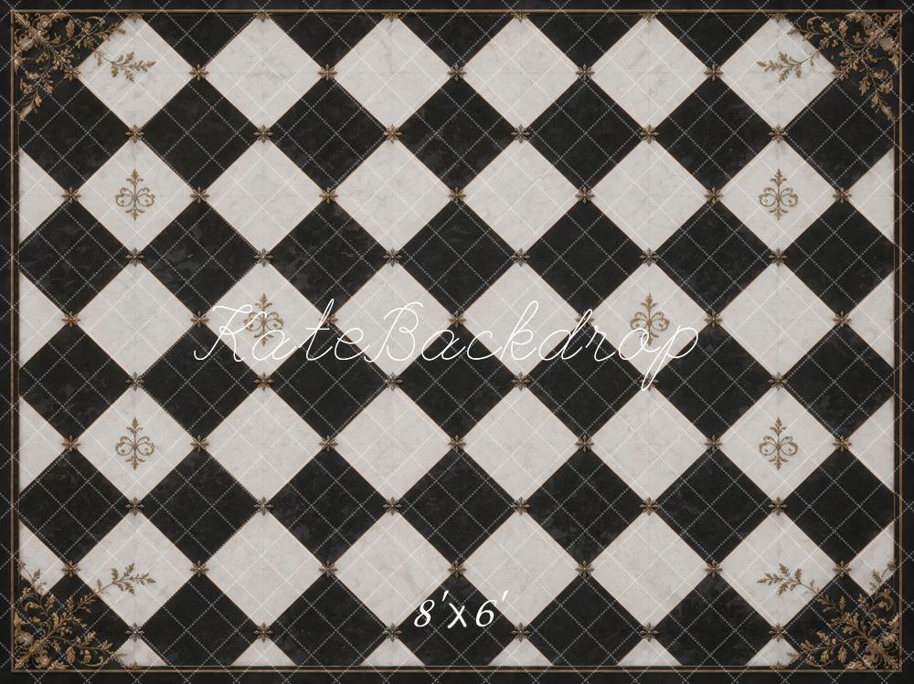 Kate Black And White Pattern Vintage Floor Printed Backdrop Designed by Vertigo Productions