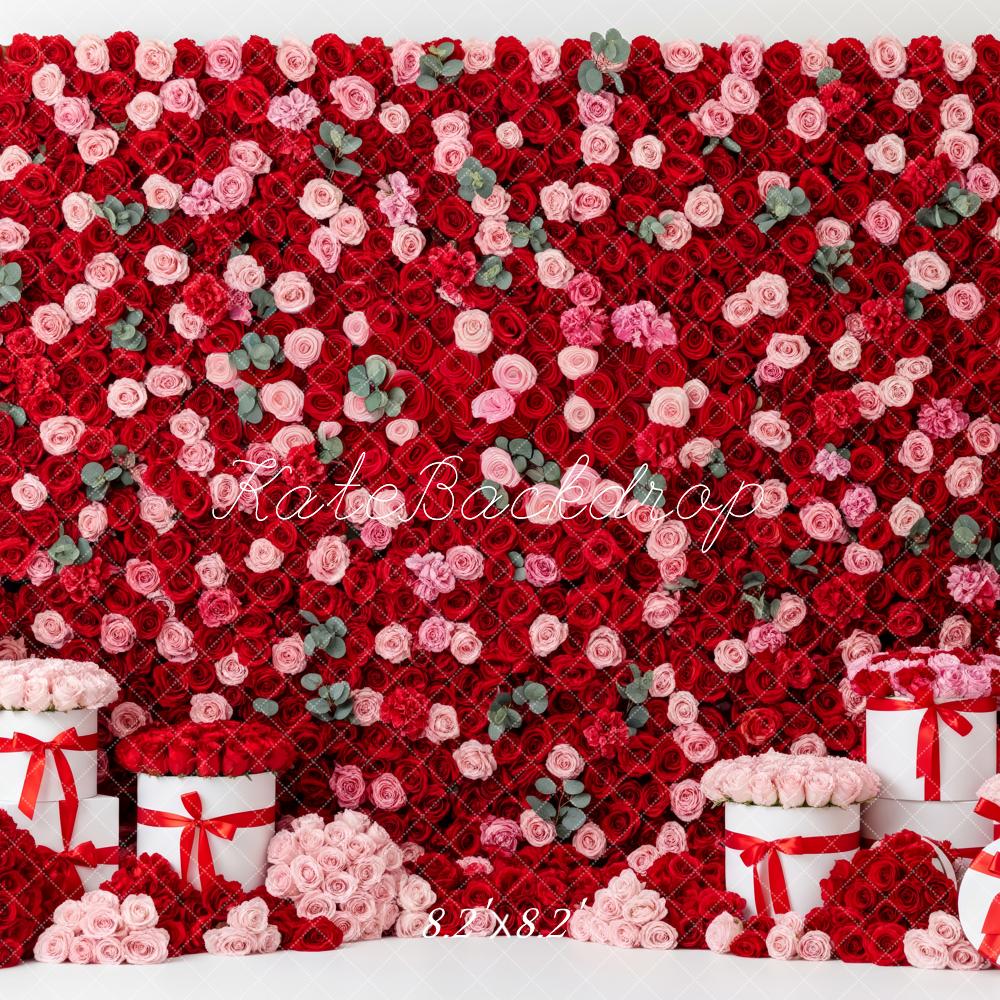 Kate Valentine's Day Red Pink Flower Wall Gift Boxes Backdrop Designed by Patty Roberts