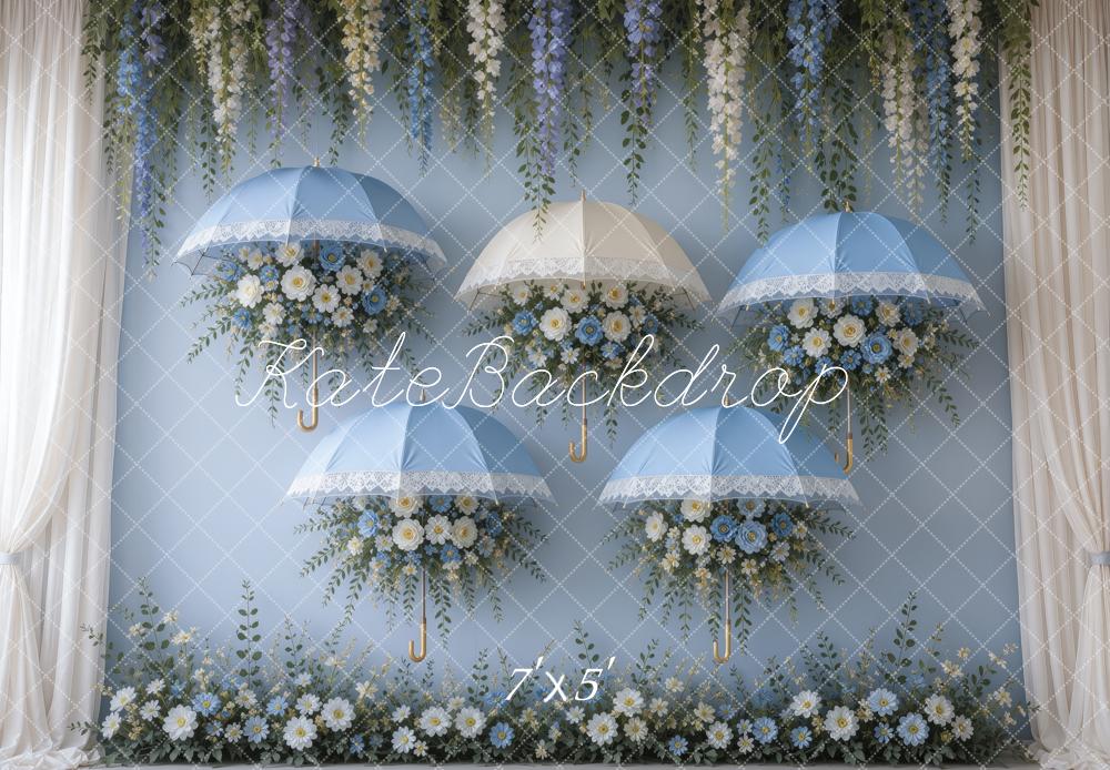 Kate Spring Bluebell Shower Floral Umbrellas Printed Backdrop Designed by Ashley Ward