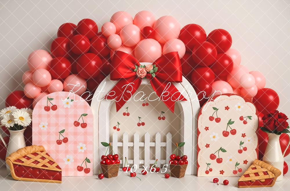 Kate Cake Smash Cherry Pie Balloon Arch Backdrop Designed by Mini MakeBelieve