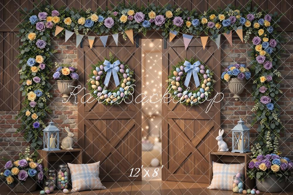 Kate Easter Bunny Pastel Flower Arch Barn Door Backdrop Designed by Mini MakeBelieve
