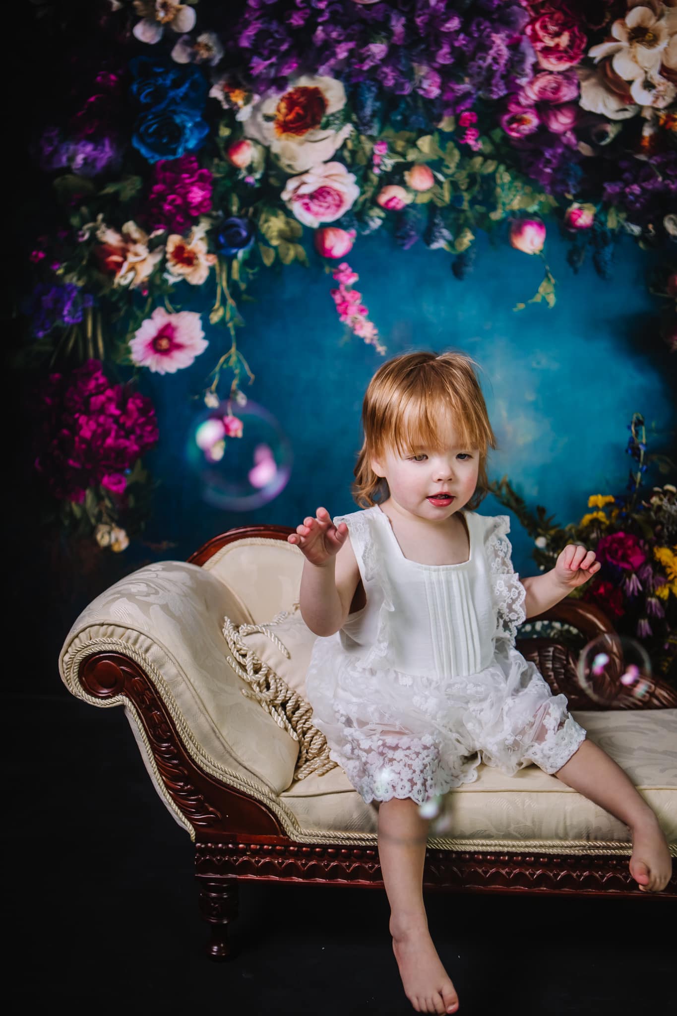 Kate Spring Fine Art Oil Painterly Floral Dark Teal Fleece Backdrop Designed by Mini MakeBelieve