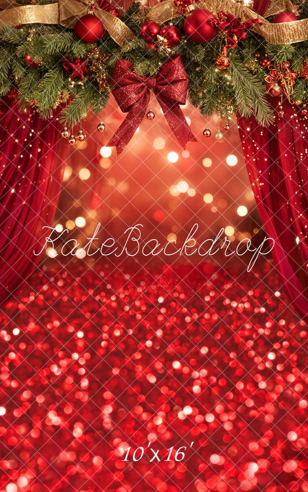 Kate Christmas Red Curtain Bokeh Garland Bow Backdrop Designed by Emetselch