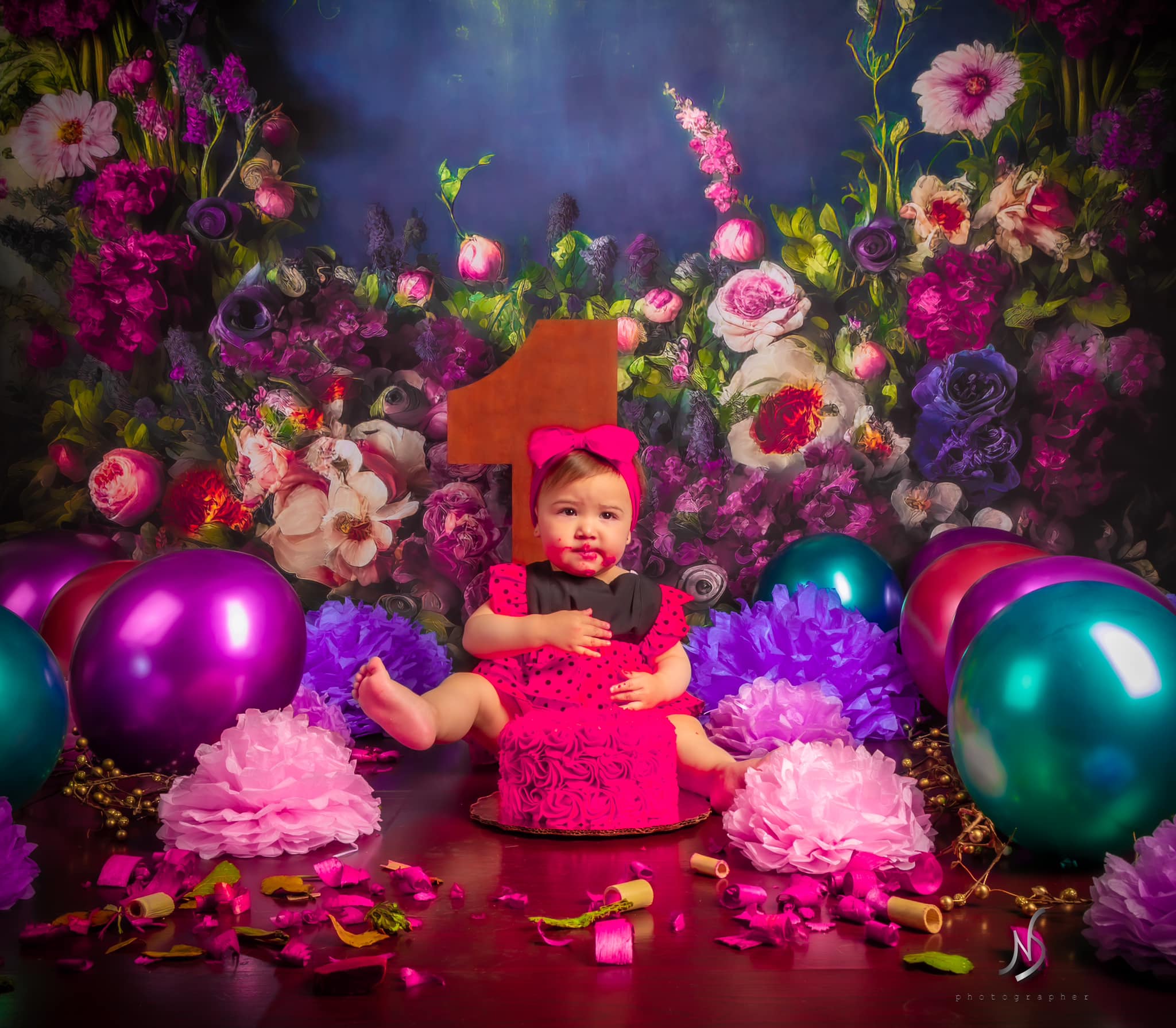 Kate Spring Fine Art Oil Painterly Floral Dark Teal Fleece Backdrop Designed by Mini MakeBelieve