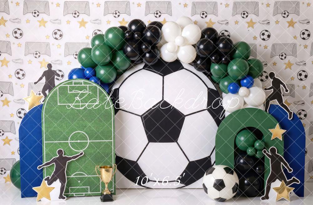 Kate Cake Smash Soccer Ball Soccer Field Balloon Arch Printed Backdrop Designed by Mini MakeBelieve