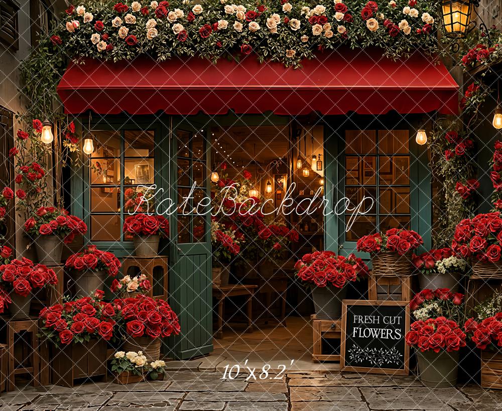 Kate Valentine's Day Flower Shop Red Roses Storefront Backdrop Designed by Emetselch