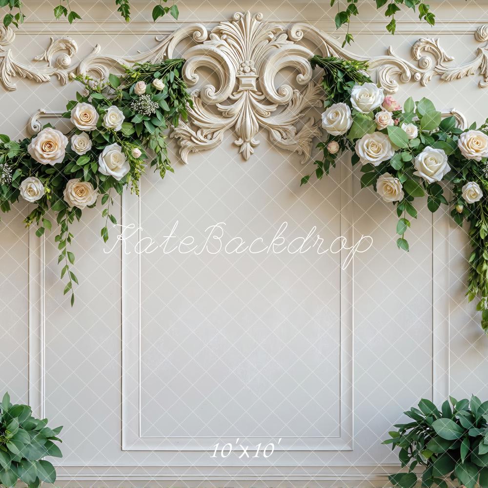 Kate Interior White Ornate Wall Rose Flower Arch Backdrop Designed by Mini MakeBelieve