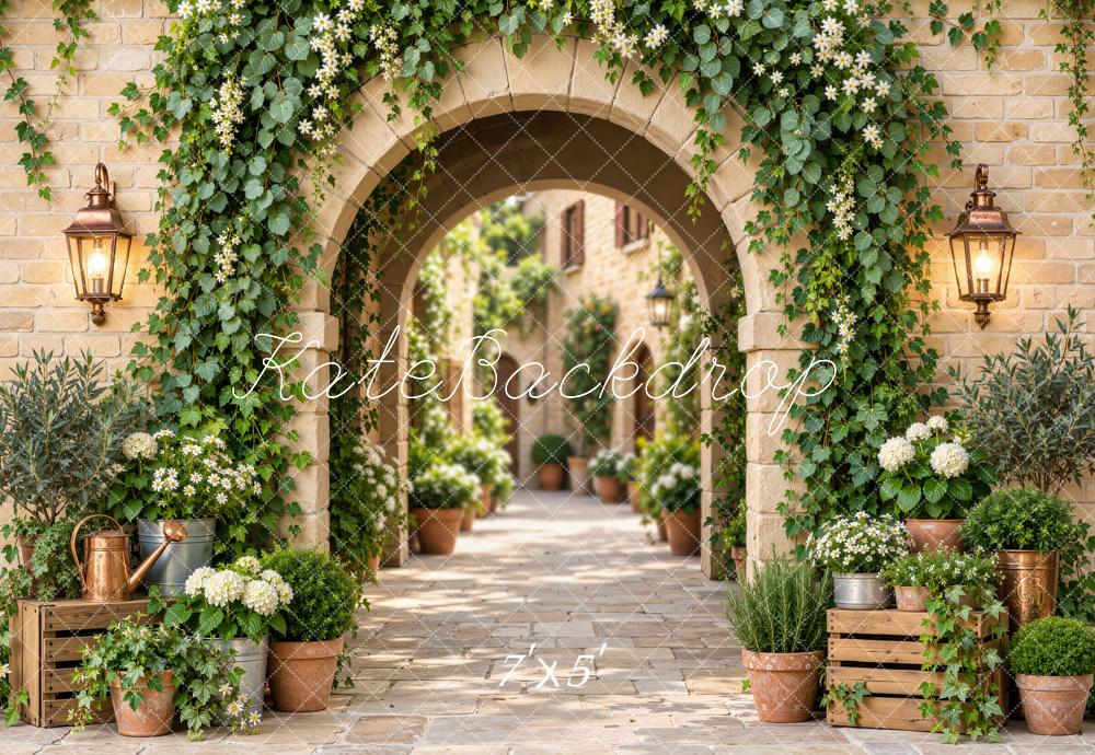 Kate Spring Arch Ivy Garden Flower European Courtyard Printed Backdrop Designed by Emetselch