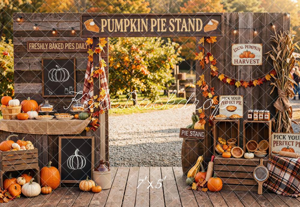 Kate Fall Pumpkin Pie Stand Harvest Market Outdoor Printed Backdrop Designed by Mini MakeBelieve