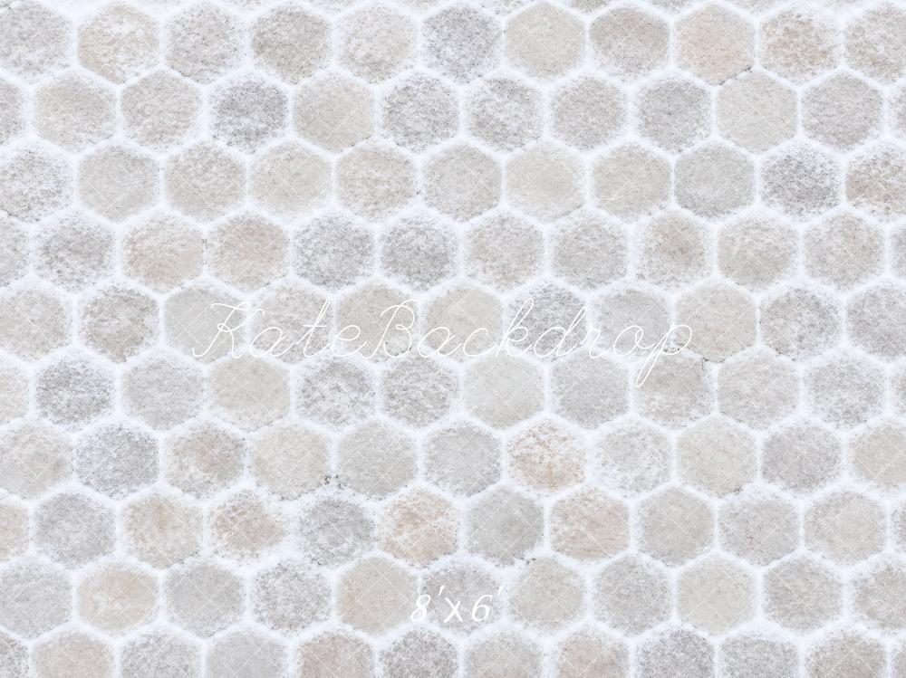 Kate White Hexagon Stone Floor Printed Backdrop Designed by Vertigo Productions