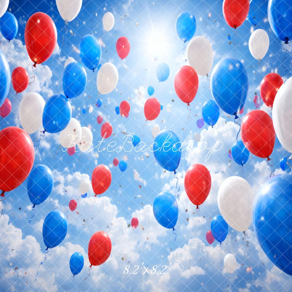 Kate Red Blue White Balloons in Sky Printed Backdrop Designed by Vertigo Productions