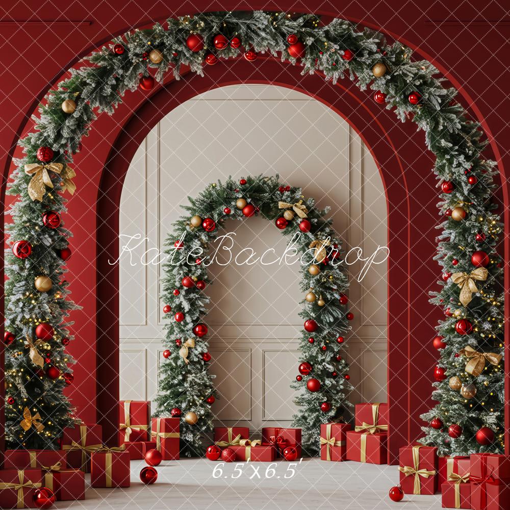 Kate Christmas Red Arch Garland Gift Boxes Backdrop Designed by Patty Roberts