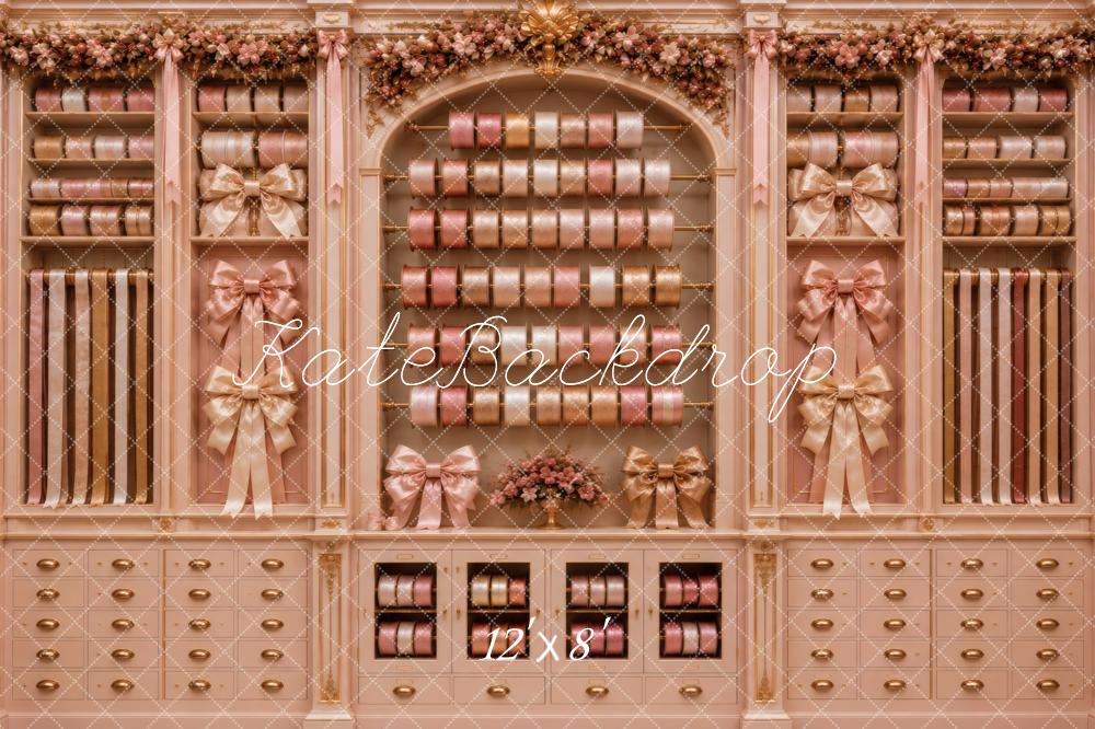 Kate Christmas Pink Ribbon Bow Cabinet Printed Backdrop Designed by Vertigo Productions