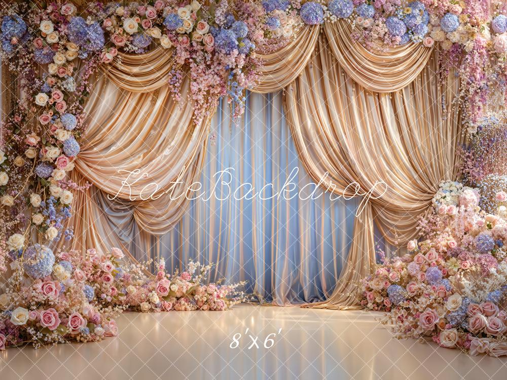 TEST Kate Spring Flower Arch Gold Drapes Pastel Roses Backdrop Designed by Emetselch