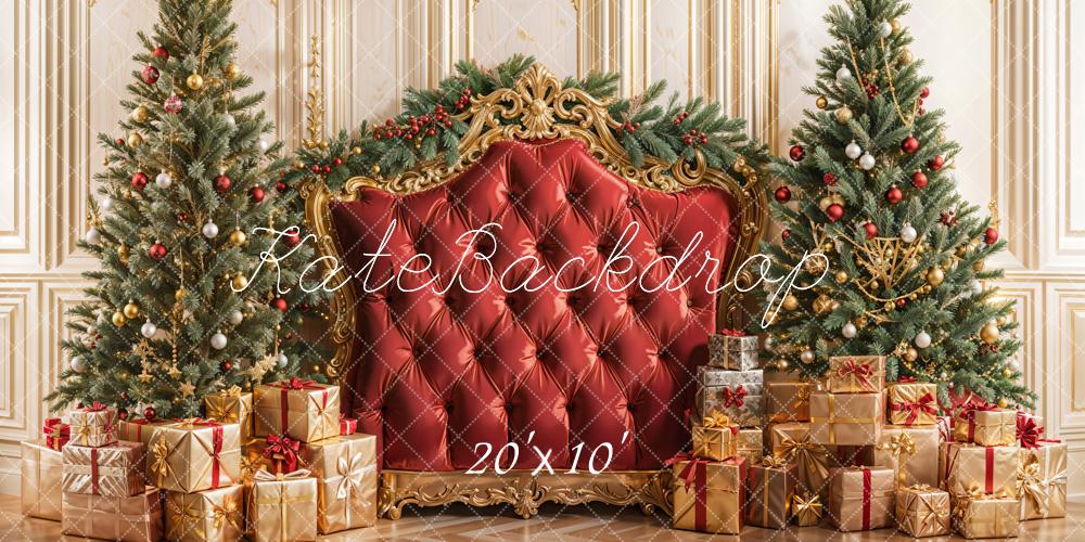 Kate Christmas Tree Red Headboard Upholstered Gifts Backdrop Designed by Emetselch