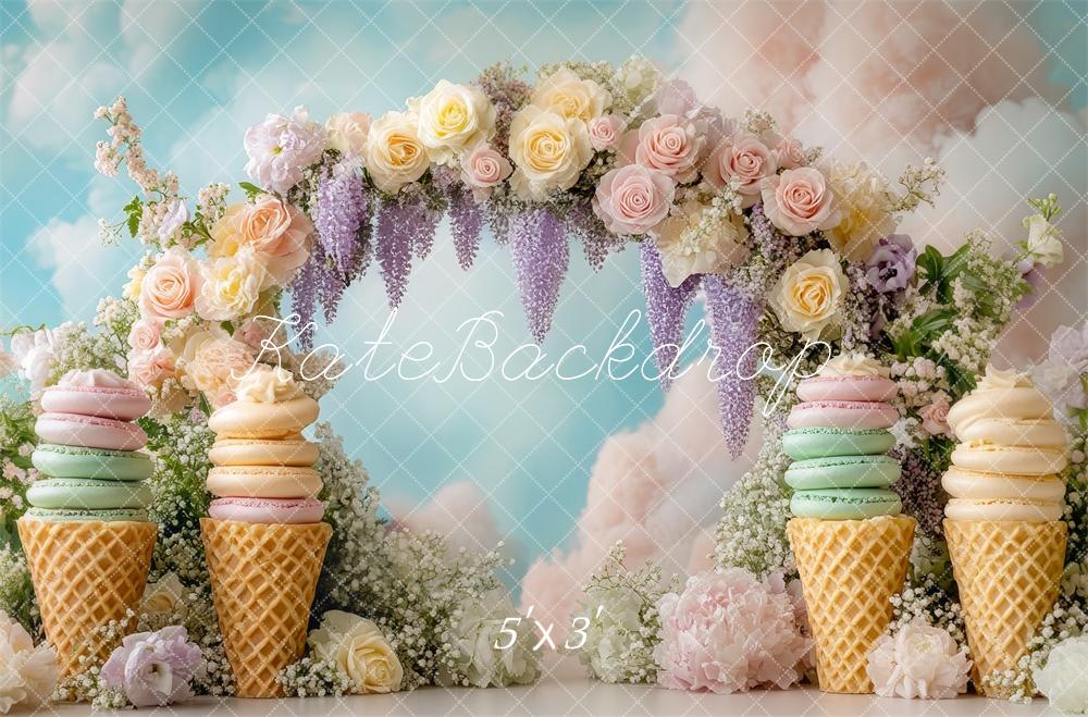 Kate Flower Arch Macarons Ice Cream Backdrop Designed by Mini MakeBelieve