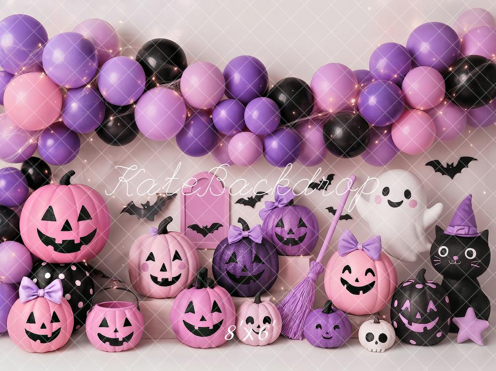 Kate Halloween Cake Smash Pumpkin Lanterns Ghost Backdrop Designed by Ashley Paul