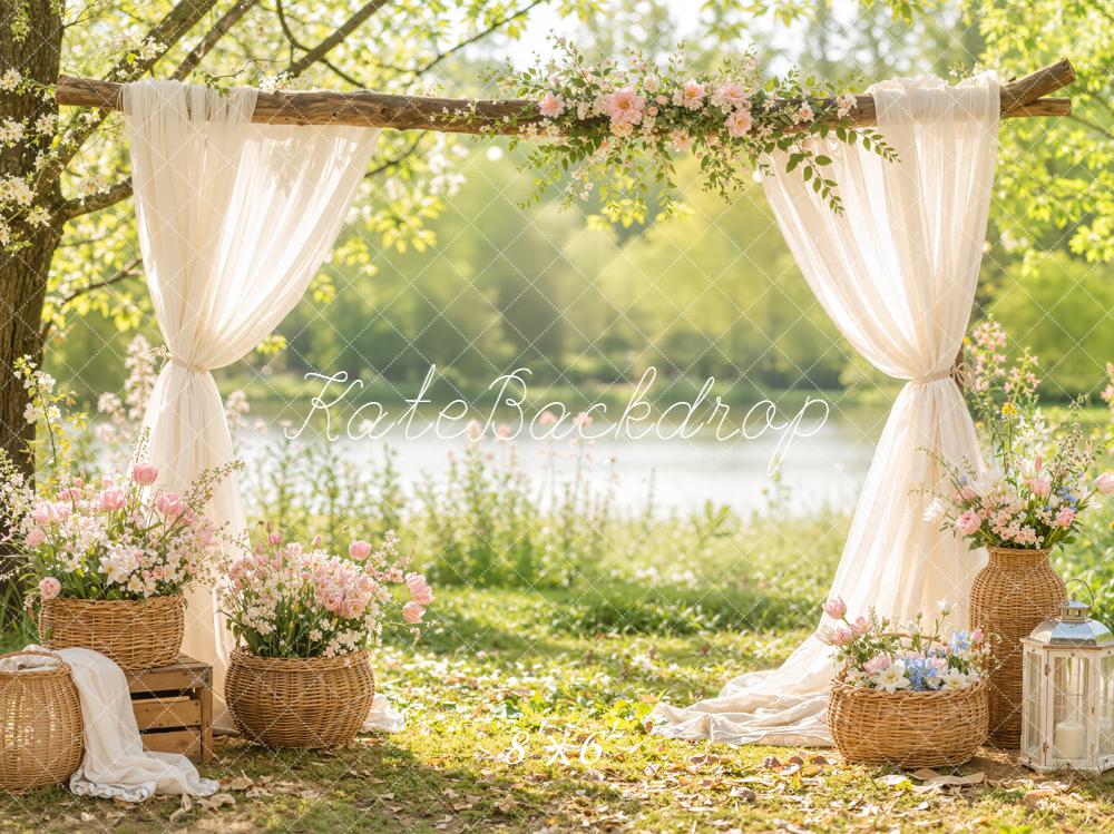 Kate Spring Flower Arch Garden Drapes Lake Basket Printed Backdrop Designed by Emetselch