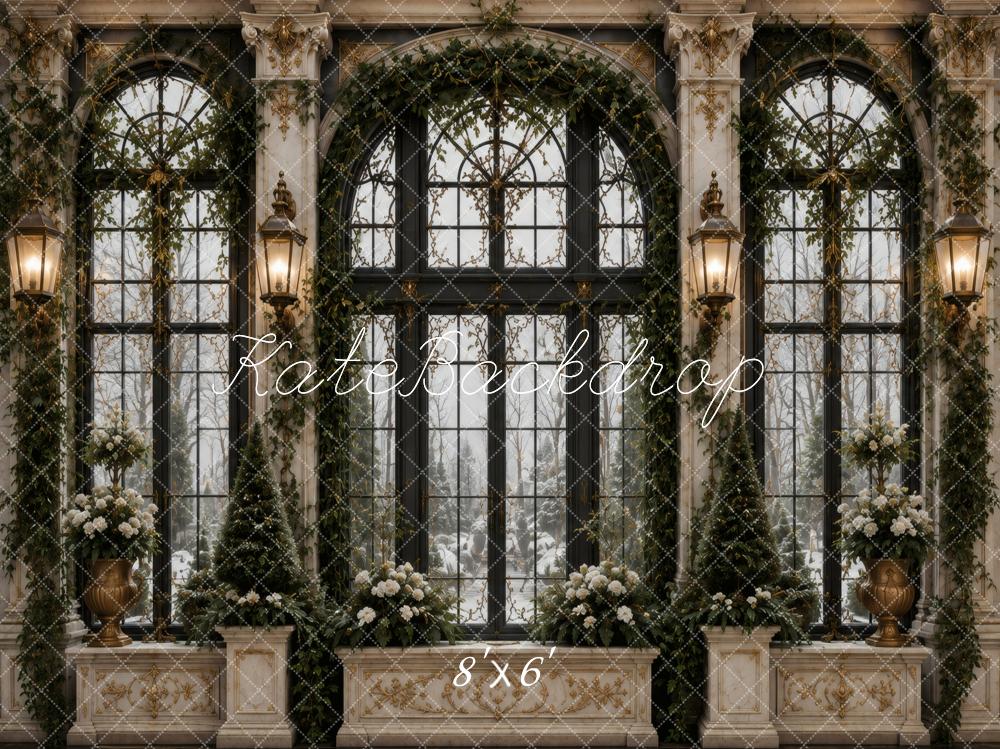 Kate Classic Retro Window Arch Greenery and Floral Decor Printed Backdrop Designed by Vertigo Productions