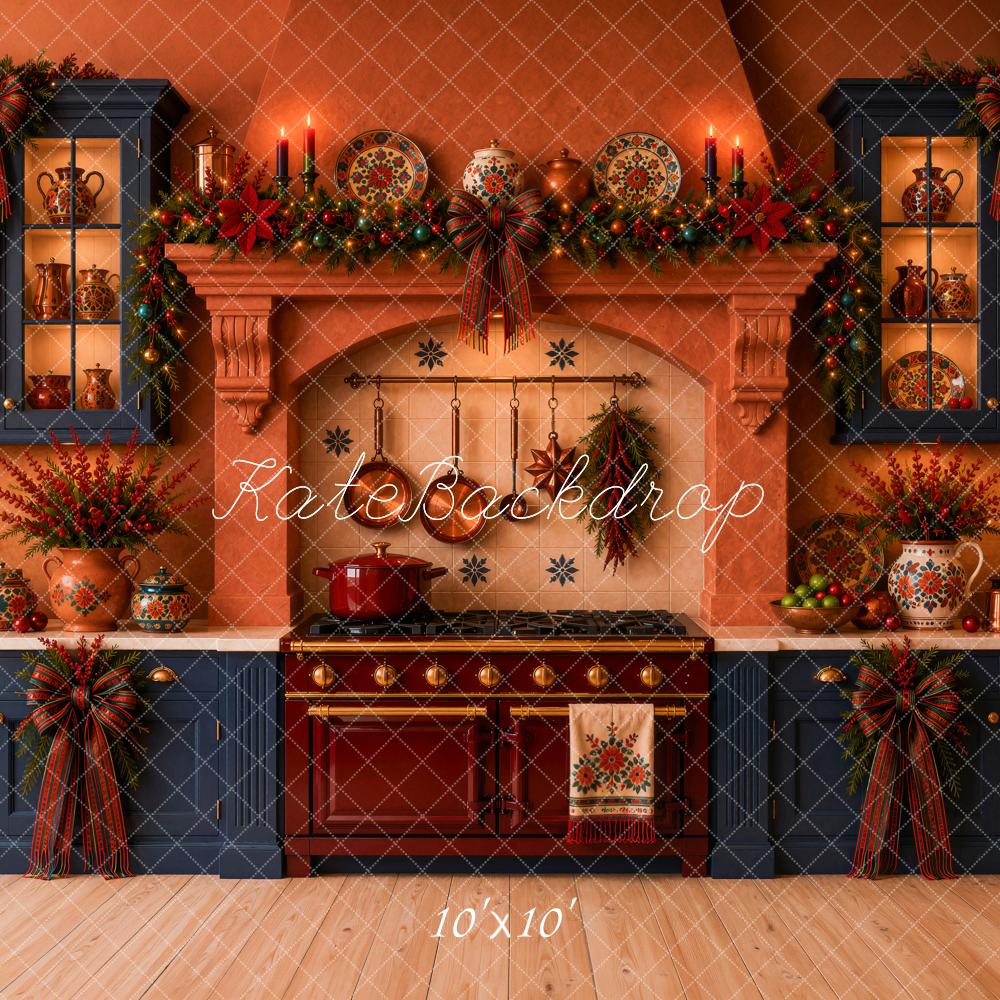 Kate Christmas Navidad Mexican Rustic Kitchen Stove Garland Bow Printed Backdrop Designed by Ashley Ward