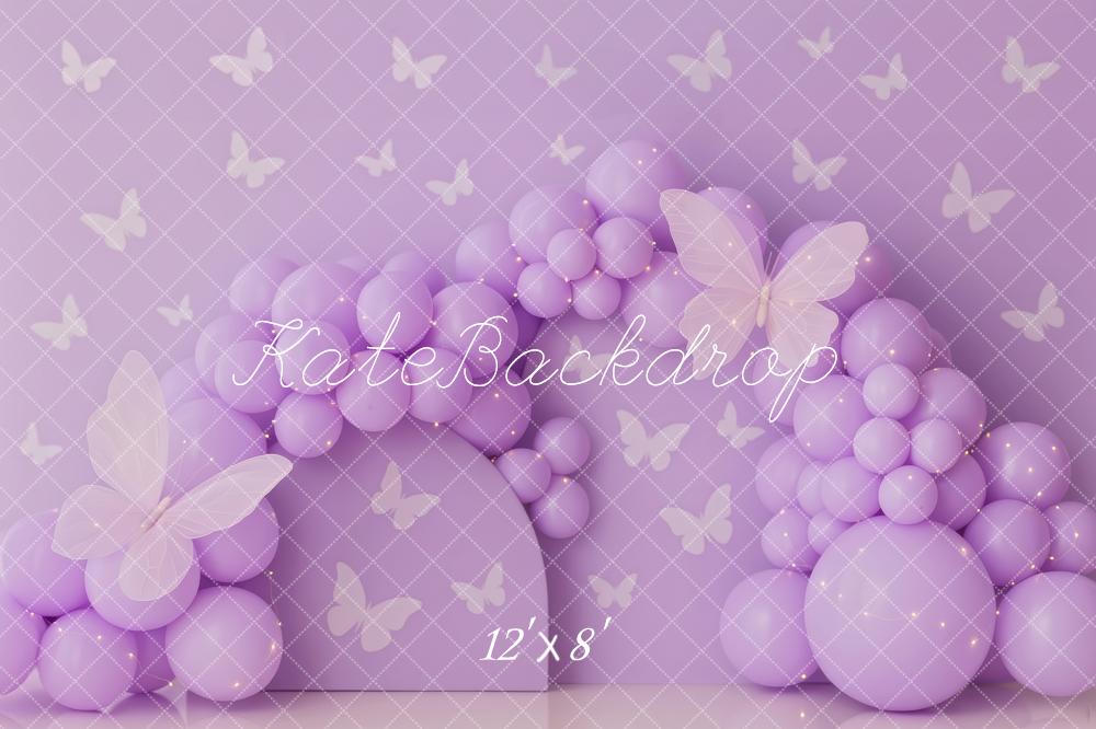 Kate Cake Smash Purple Balloon Arch Butterfly Backdrop Designed by Patty Roberts