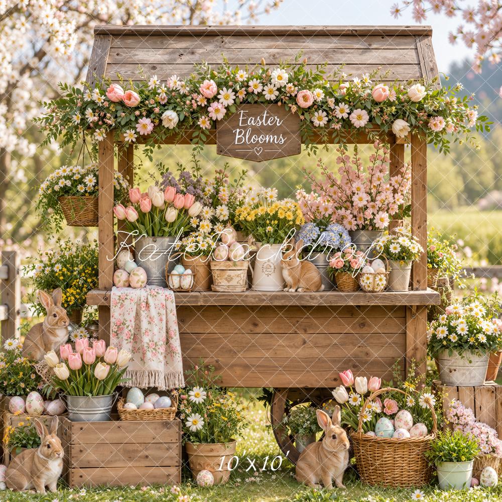 Kate Easter Spring Flower Stand Bunny Rustic Wood Printed Backdrop Designed by Emetselch