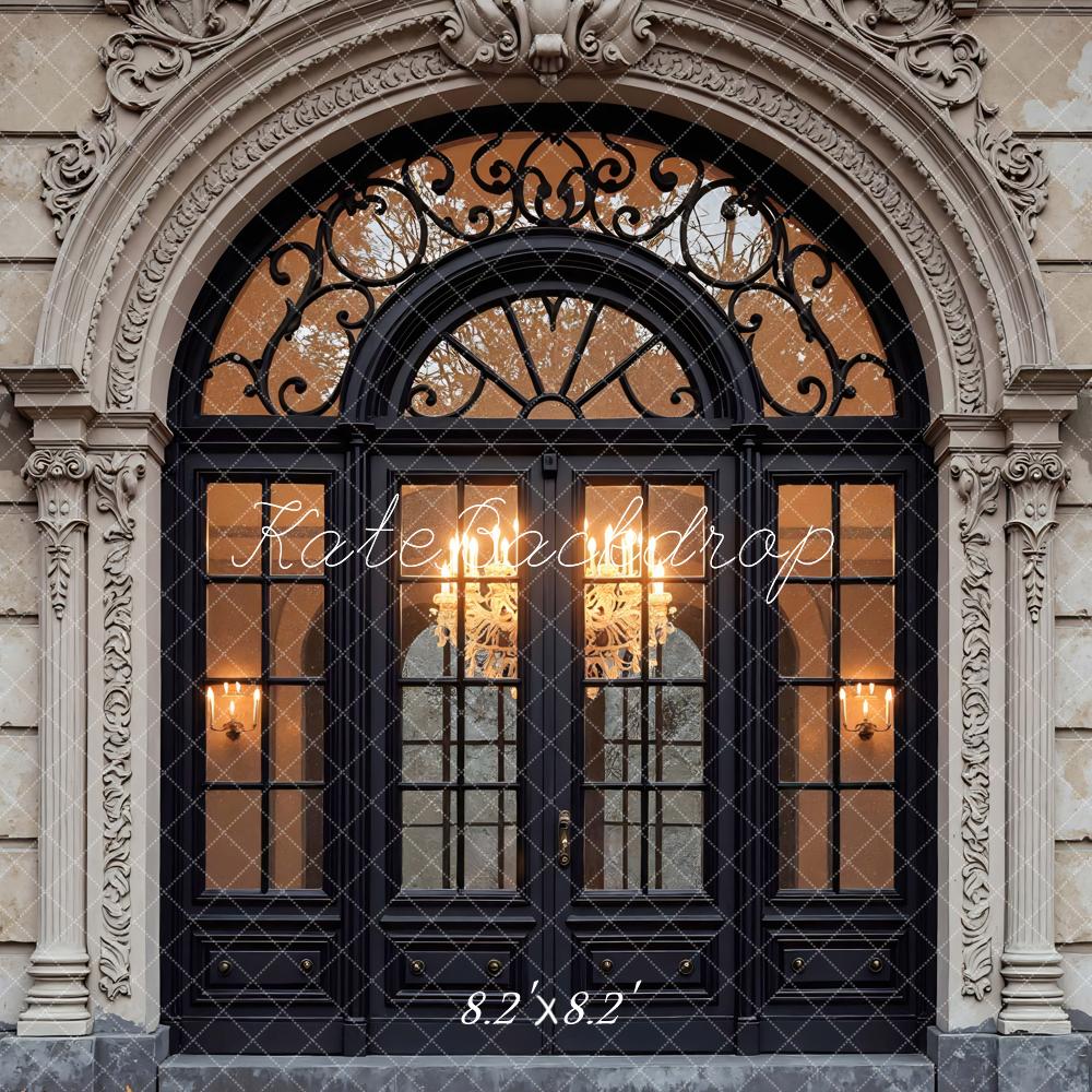 Kate Retro Ornate Arch Black French Doors Backdrop Designed by Mini MakeBelieve