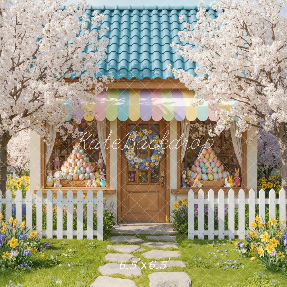 Kate Spring Pastel House Cherry Blossom Garden Backdrop Designed by Emetselch