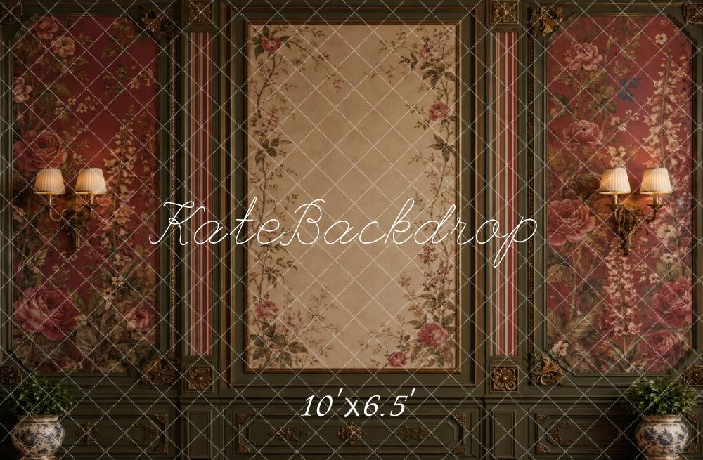Kate Vintage Floral Wall Victorian Floral Rose Burgundy Printed Backdrop Designed by Vertigo Productions