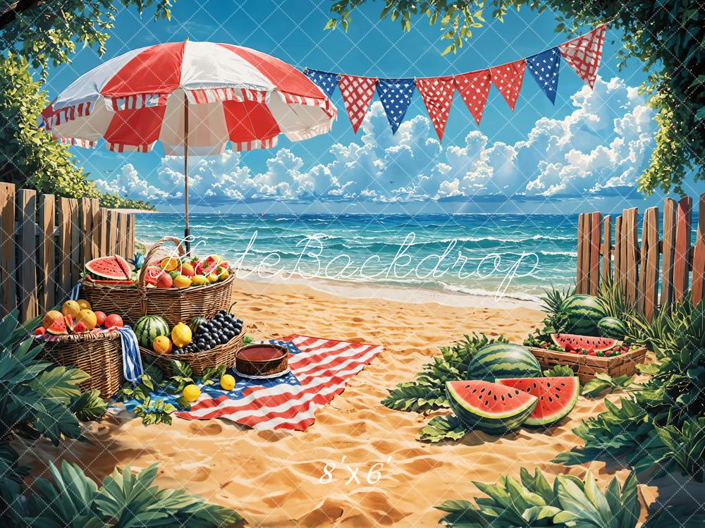 Onafhankelijkheidsdag Zomer Strand Watermeloen Foto Achtergrond Designed by Emetselch
