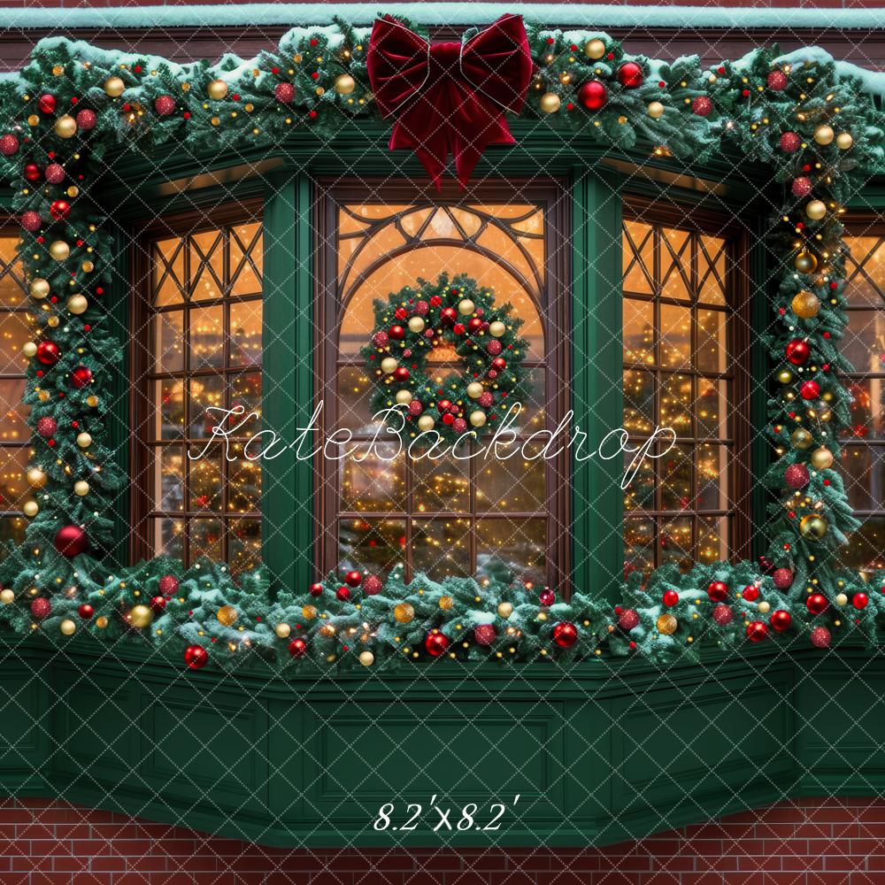 Kate Christmas Window Garland Bow Night Backdrop Designed by Mini MakeBelieve