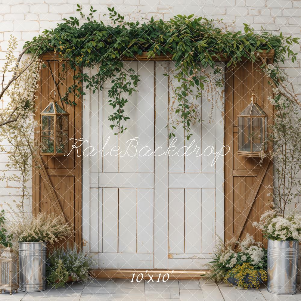 Spring Rustic Door Greenery Tree Foto Achtergrond Designed by Emetselch