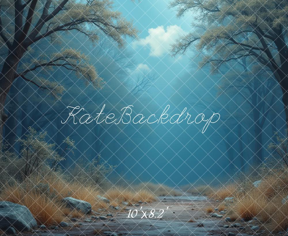 Kate Misty Forest Path Blue Printed Backdrop Designed by Laura Bybee