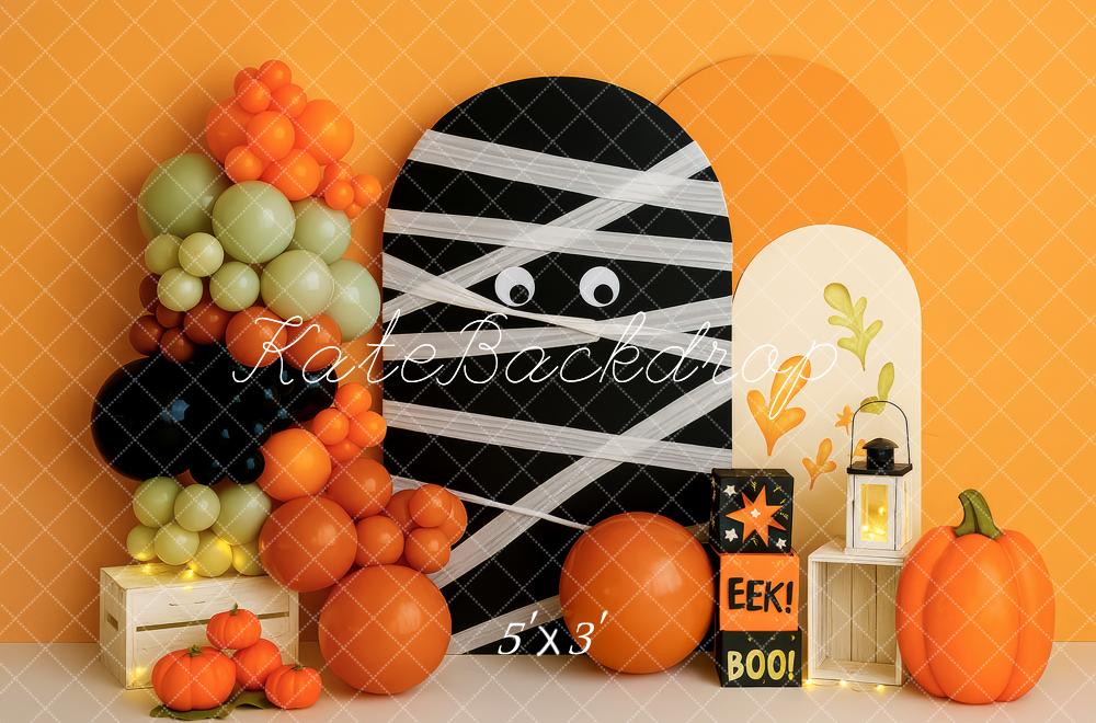 Fondo Naranja de Globo de Momia de Halloween Diseñado por Patty Roberts