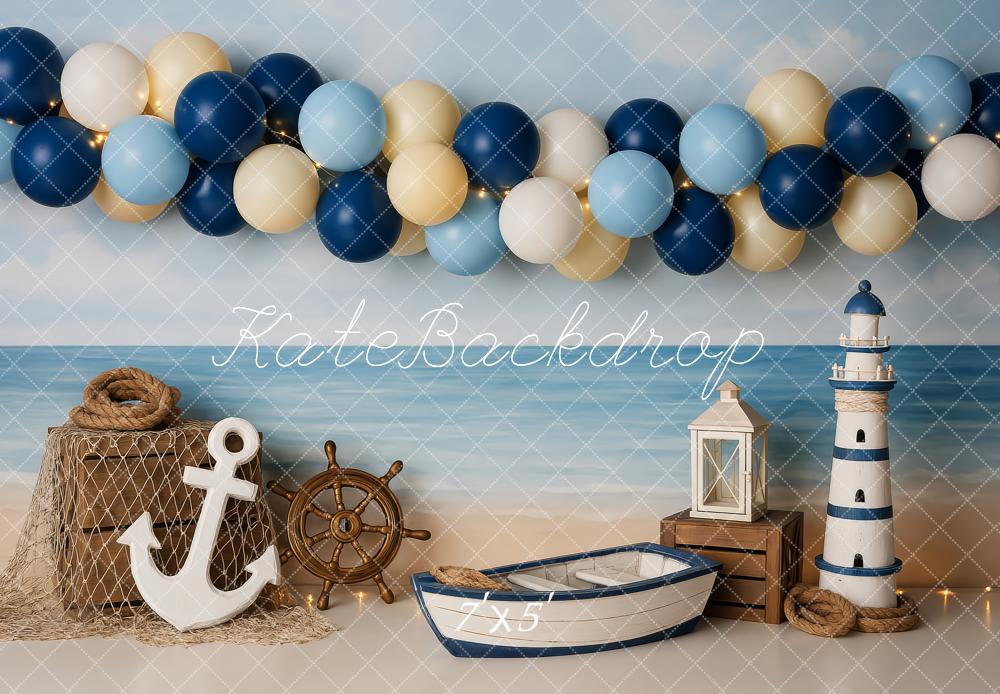 Kate Beach Cake Smash Nautical Lighthouse Backdrop Designed by Patty Roberts