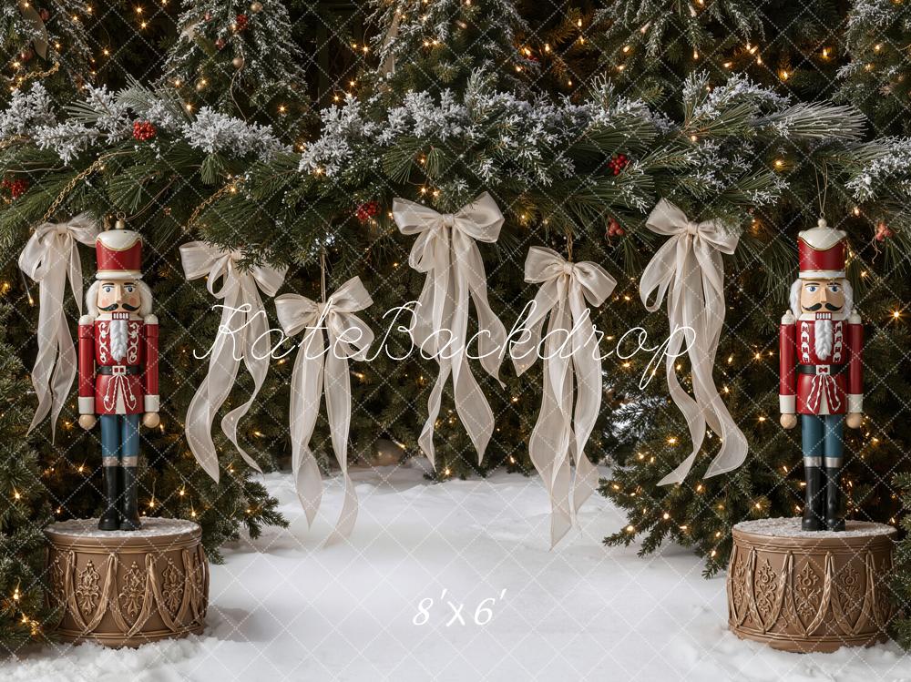 Kate Christmas Nutcracker Evergreen Garland Bows Printed Backdrop Designed by Emetselch