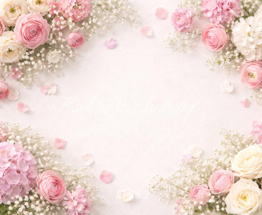 Kate Newborn Pink and White Floral Border Printed Backdrop Designed by Megan Leigh Photography