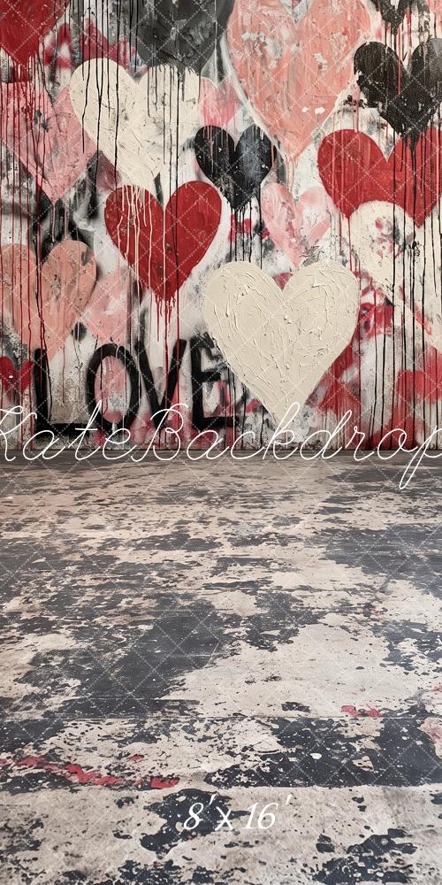 Kate Sweep Valentine's Day Graffiti Hearts Love Vintage Wall Printed Backdrop Designed by Angela Miller