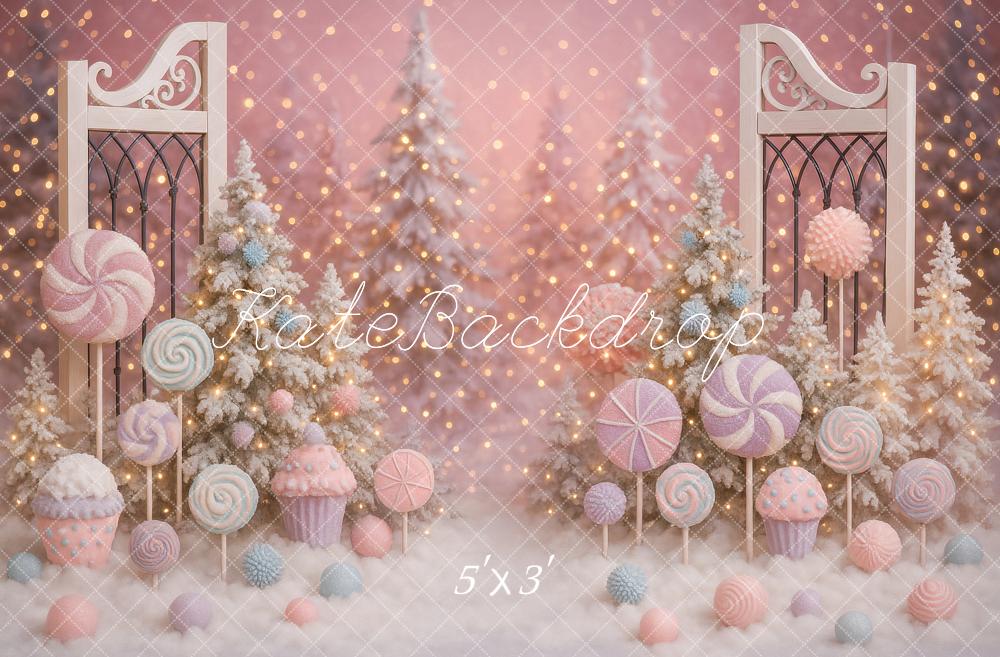 Kate Christmas Lollipops Candy Gate Pastel Trees Backdrop Designed by Ashley Paul