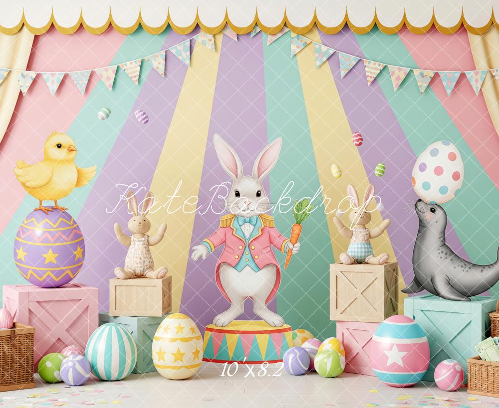 Kate Easter Bunny Circus Pastel Stripes Printed Backdrop Designed by Patty Roberts