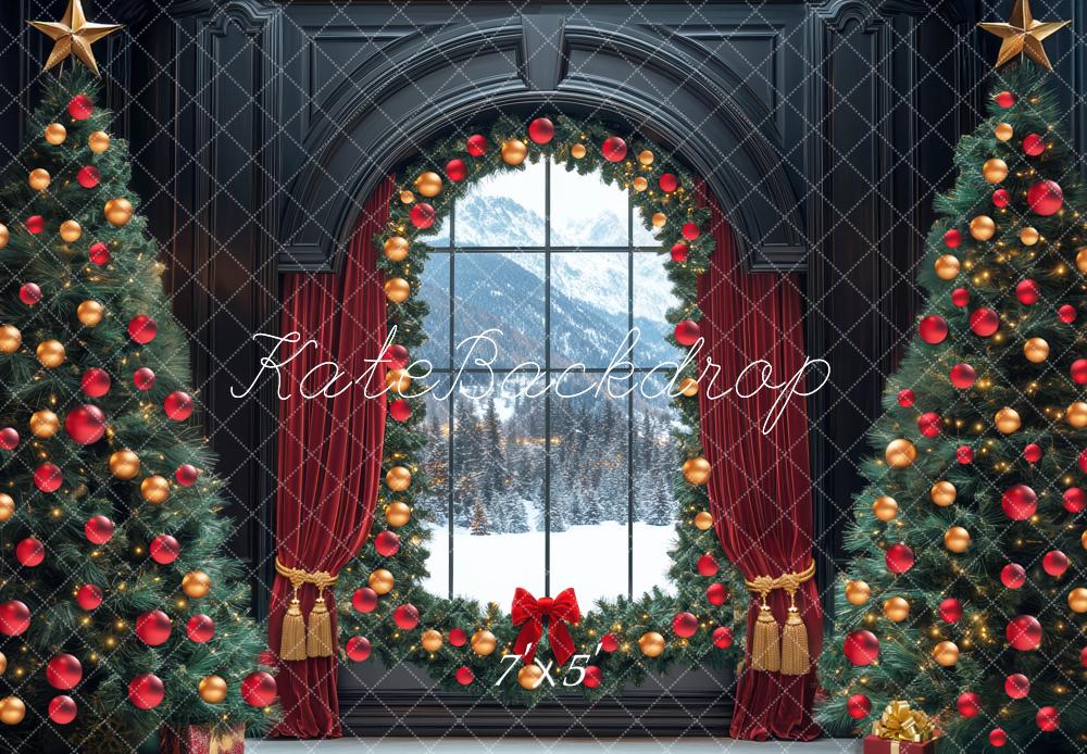 Kate Christmas Tree Retro Black Window Backdrop Designed by Mini MakeBelieve