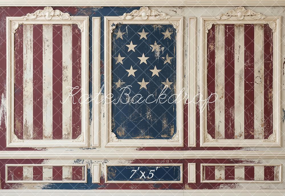 Kate Independence Day Vintage American Flag Panel Wall Printed Backdrop Designed by Emetselch