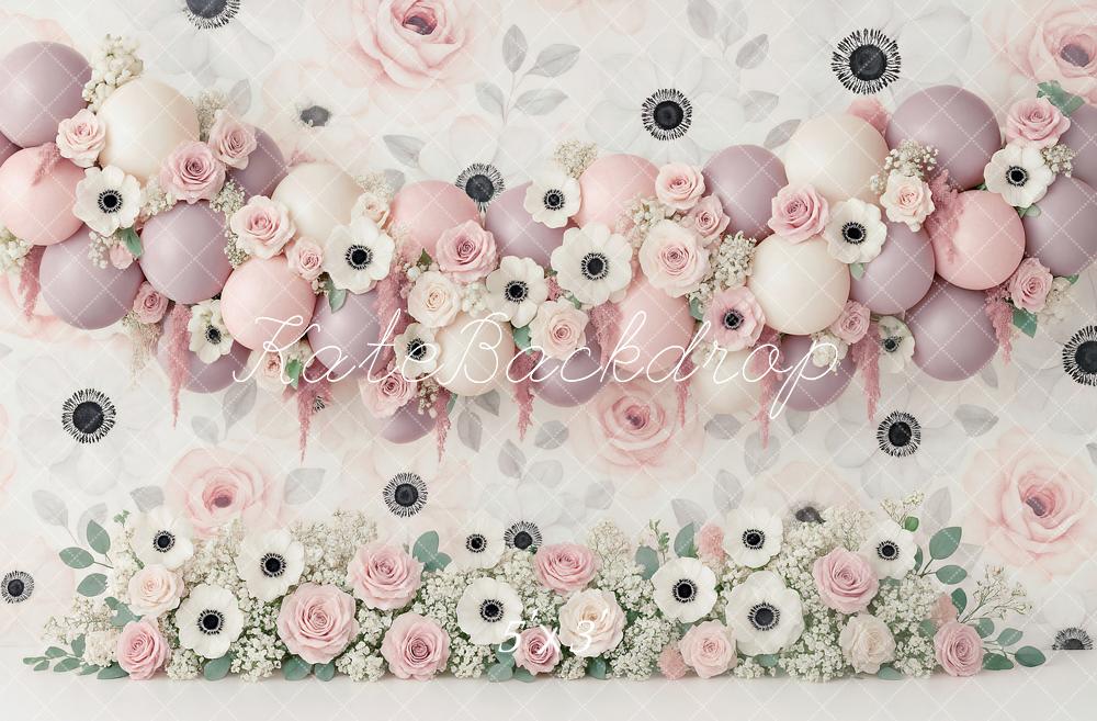 Kate Cake Smash Pink Balloon Floral Backdrop Designed by Ashley Paul