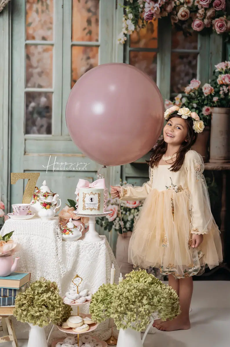 Kate Spring Flowers Green Wooden Door Backdrop Designed by Emetselch