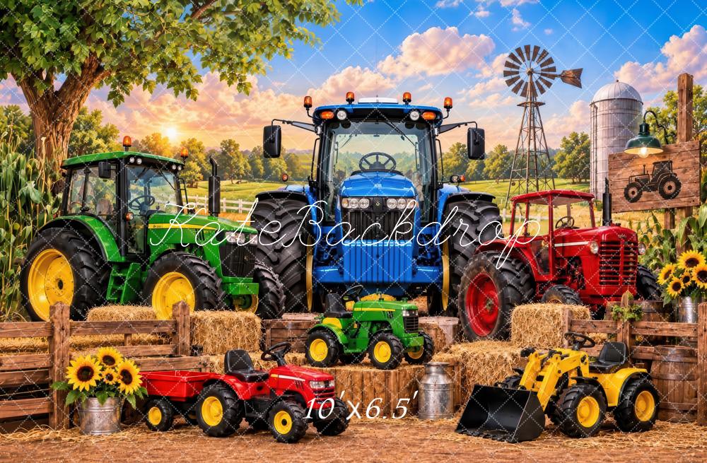 Kate Cake Smash Farm Tractors Windmill Boys Printed Backdrop Designed by Laura Bybee