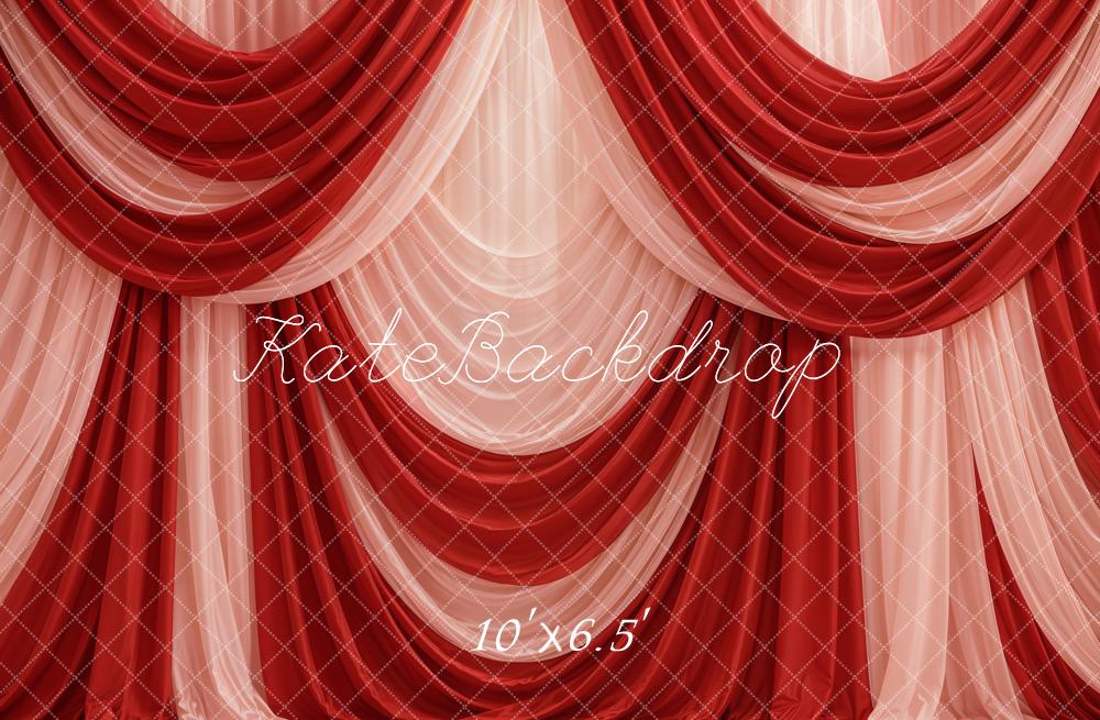 Kate Red Pink Argyle Draped Curtains Printed Backdrop Designed by Emetselch