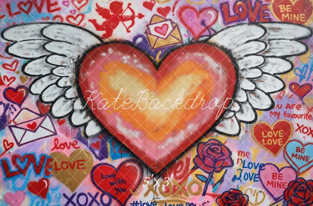 Kate Valentine's Day Graffiti Heart Wings Roses Backdrop Designed by Chain Photography