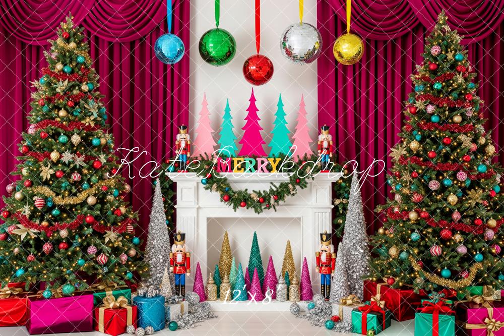 Kate Christmas Nutcracker Fireplace Red Curtain Gift Boxes Backdrop Designed by Patty Roberts