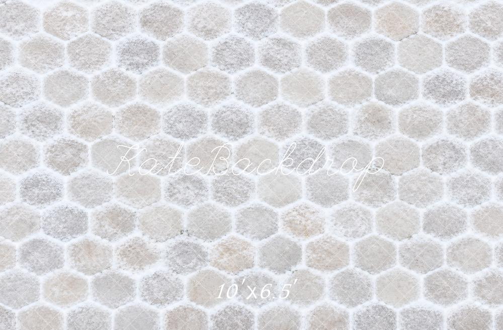 Kate White Hexagon Stone Floor Printed Backdrop Designed by Vertigo Productions